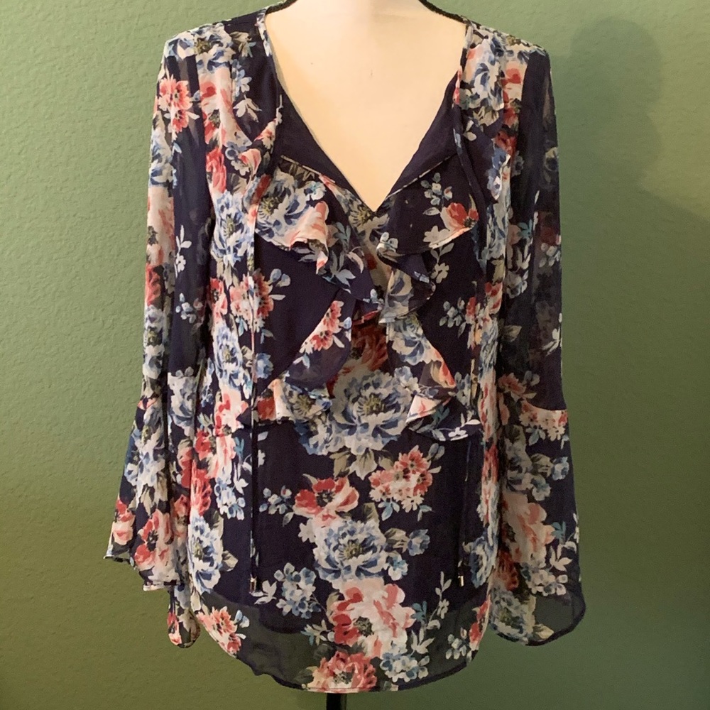 Ruffled, Tie-Neck Blouse